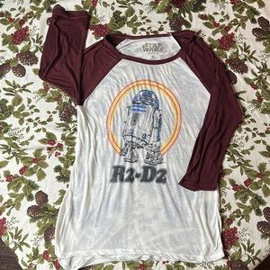Star Wars R2-D2 graphic baseball style long-sleeve white & burgundy size M